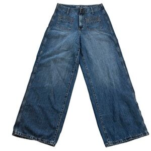 Old Navy Jeans Women’s sz 2 Blue High-Rise Baggy Wide Leg w/ Front Patch Pockets